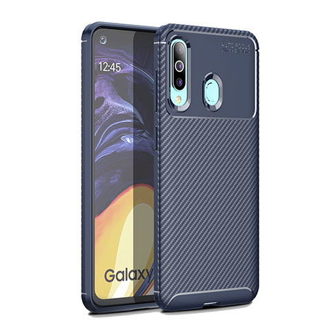 Samsung Galaxy A60用シリコンケース ソフトタッチラバー ツイル カバー WL1 サムスン ネイビー