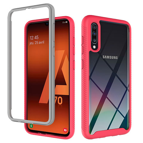 Samsung Galaxy A70用360度 フルカバー ハイブリットバンパーケース クリア透明 プラスチック カバー ZJ1 サムスン ローズレッド