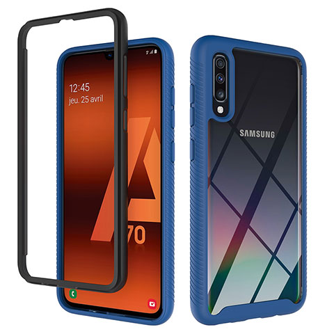 Samsung Galaxy A70用360度 フルカバー ハイブリットバンパーケース クリア透明 プラスチック カバー ZJ1 サムスン ネイビー