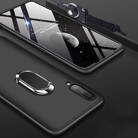 Samsung Galaxy A70用ハードケース プラスチック 質感もマット 前面と背面 360度 フルカバー アンド指輪 サムスン ブラック