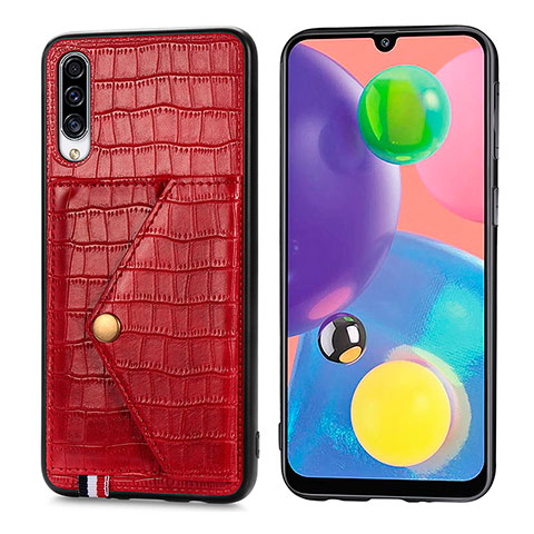 Samsung Galaxy A70S用ケース 高級感 手触り良いレザー柄 S01D サムスン レッド