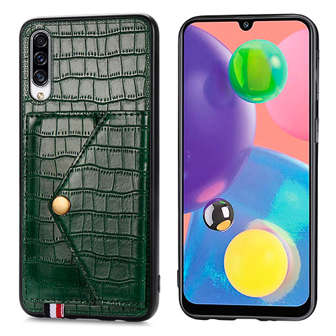 Samsung Galaxy A70S用ケース 高級感 手触り良いレザー柄 S01D サムスン グリーン