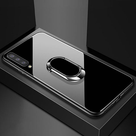 Samsung Galaxy A70S用ハイブリットバンパーケース プラスチック 鏡面 カバー アンド指輪 マグネット式 サムスン ブラック