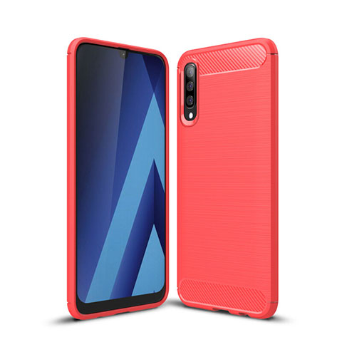 Samsung Galaxy A70S用シリコンケース ソフトタッチラバー ライン カバー C01 サムスン レッド