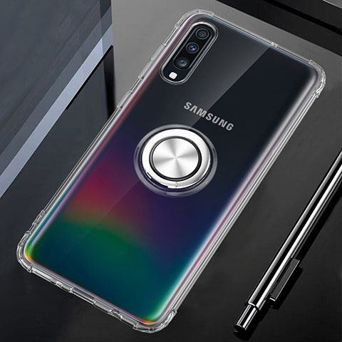 Samsung Galaxy A70S用極薄ソフトケース シリコンケース 耐衝撃 全面保護 クリア透明 アンド指輪 マグネット式 C01 サムスン クリア