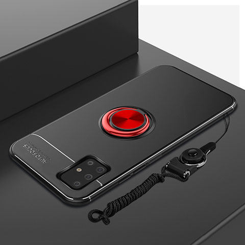 Samsung Galaxy A71 4G A715用極薄ソフトケース シリコンケース 耐衝撃 全面保護 アンド指輪 マグネット式 バンパー サムスン レッド・ブラック