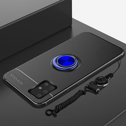 Samsung Galaxy A71 4G A715用極薄ソフトケース シリコンケース 耐衝撃 全面保護 アンド指輪 マグネット式 バンパー サムスン ネイビー・ブラック