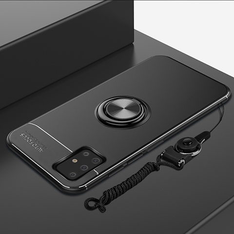 Samsung Galaxy A71 4G A715用極薄ソフトケース シリコンケース 耐衝撃 全面保護 アンド指輪 マグネット式 バンパー サムスン ブラック