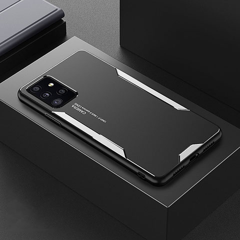 Samsung Galaxy A72 4G用ケース 高級感 手触り良い アルミメタル 製の金属製 兼シリコン カバー サムスン シルバー