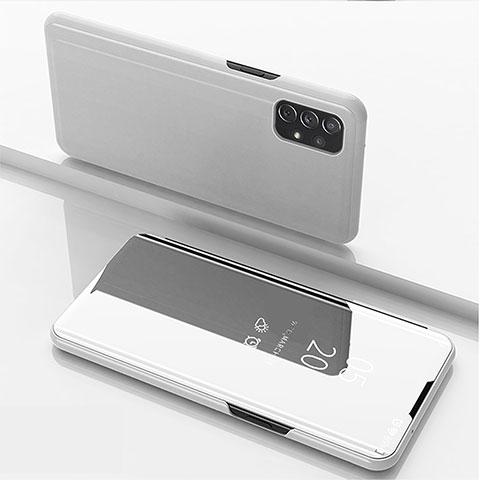 Samsung Galaxy A72 4G用手帳型 レザーケース スタンド 鏡面 カバー サムスン シルバー