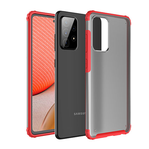 Samsung Galaxy A72 4G用ハイブリットバンパーケース クリア透明 プラスチック カバー サムスン レッド