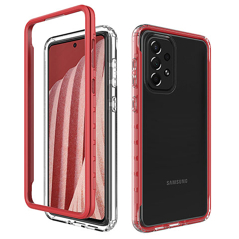 Samsung Galaxy A73 5G用360度 フルカバー ハイブリットバンパーケース クリア透明 プラスチック カバー JX1 サムスン レッド