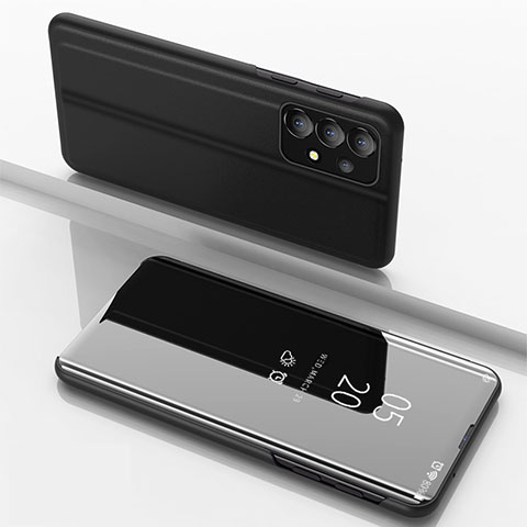 Samsung Galaxy A73 5G用手帳型 レザーケース スタンド 鏡面 カバー サムスン ブラック