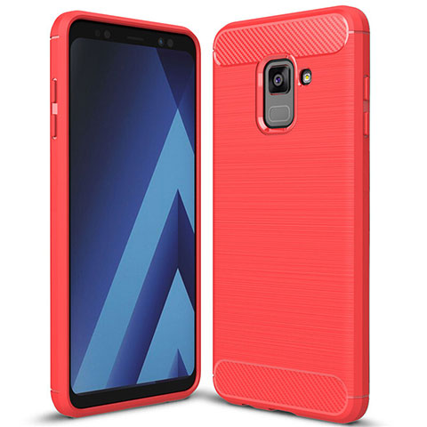 Samsung Galaxy A8+ A8 Plus (2018) Duos A730F用シリコンケース ソフトタッチラバー ツイル カバー サムスン レッド