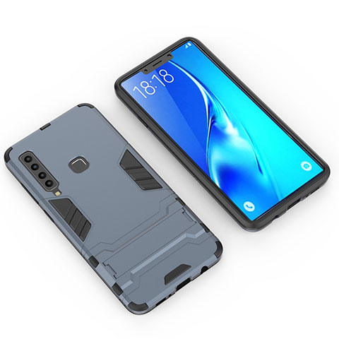 Samsung Galaxy A9 (2018) A920用ハイブリットバンパーケース スタンド プラスチック 兼シリコーン カバー T02 サムスン ネイビー