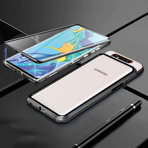 Samsung Galaxy A90 4G用ケース 高級感 手触り良い アルミメタル 製の金属製 360度 フルカバーバンパー 鏡面 カバー T01 サムスン ブラック