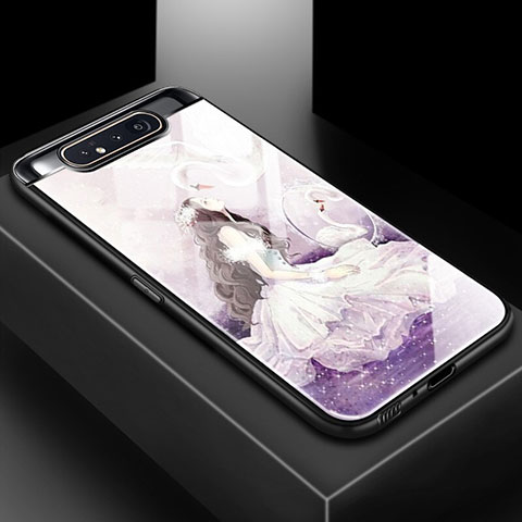 Samsung Galaxy A90 4G用ハイブリットバンパーケース プラスチック パターン 鏡面 カバー S01 サムスン パープル