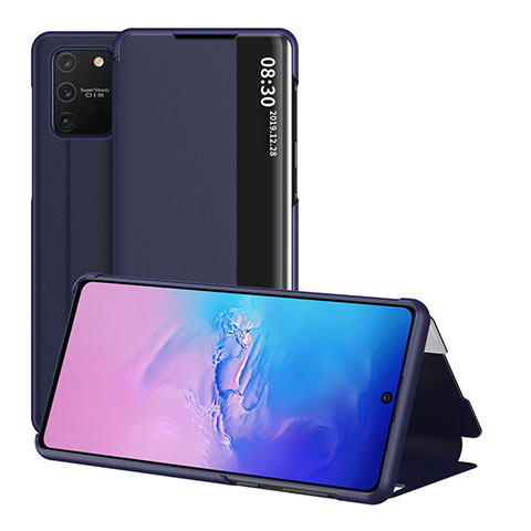 Samsung Galaxy A91用手帳型 レザーケース スタンド カバー ZL2 サムスン ネイビー