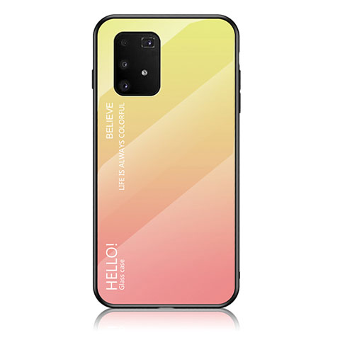 Samsung Galaxy A91用ハイブリットバンパーケース プラスチック 鏡面 虹 グラデーション 勾配色 カバー LS1 サムスン イエロー