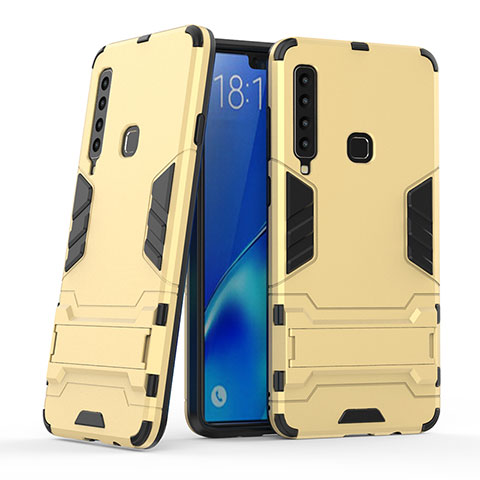 Samsung Galaxy A9s用ハイブリットバンパーケース スタンド プラスチック 兼シリコーン カバー T03 サムスン ゴールド