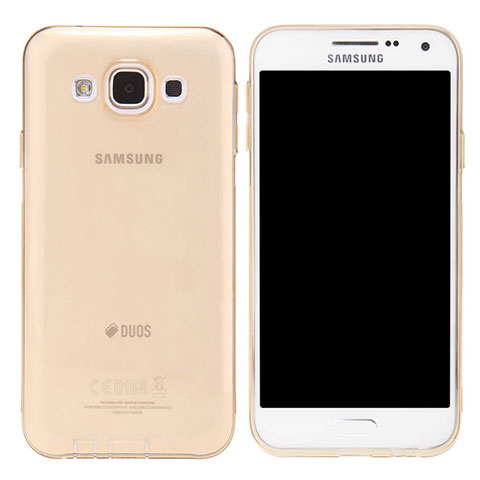 Samsung Galaxy E5 SM-E500F E500H用極薄ソフトケース シリコンケース 耐衝撃 全面保護 クリア透明 カバー サムスン ゴールド