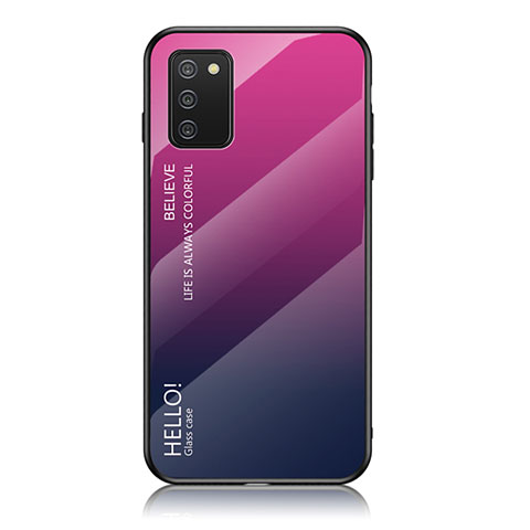 Samsung Galaxy F02S SM-E025F用ハイブリットバンパーケース プラスチック 鏡面 虹 グラデーション 勾配色 カバー LS1 サムスン ローズレッド
