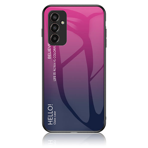 Samsung Galaxy F13 4G用ハイブリットバンパーケース プラスチック 鏡面 虹 グラデーション 勾配色 カバー LS1 サムスン ローズレッド