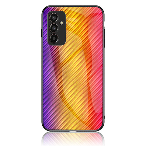 Samsung Galaxy F13 4G用ハイブリットバンパーケース プラスチック 鏡面 虹 グラデーション 勾配色 カバー LS2 サムスン オレンジ