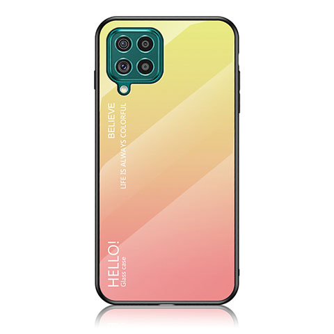 Samsung Galaxy F62 5G用ハイブリットバンパーケース プラスチック 鏡面 虹 グラデーション 勾配色 カバー LS1 サムスン イエロー
