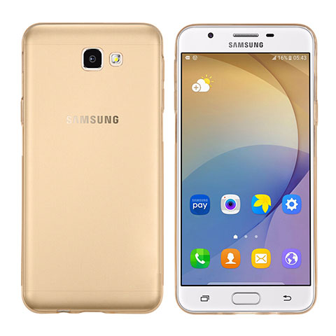 Samsung Galaxy J7 Prime用極薄ソフトケース シリコンケース 耐衝撃 全面保護 クリア透明 T02 サムスン ゴールド