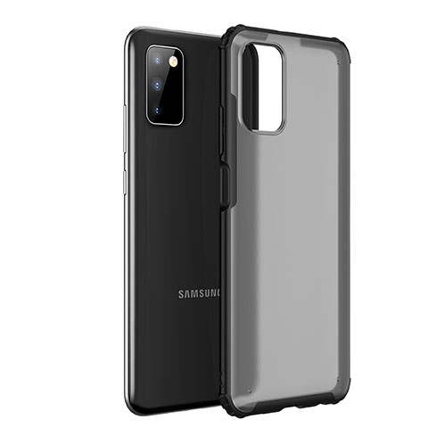 Samsung Galaxy M02s用ハイブリットバンパーケース クリア透明 プラスチック カバー サムスン ブラック