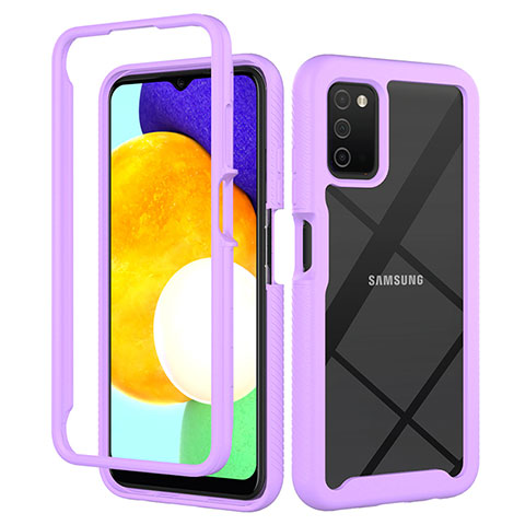 Samsung Galaxy M02s用360度 フルカバー ハイブリットバンパーケース クリア透明 プラスチック カバー ZJ5 サムスン ラベンダー