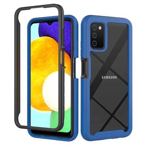 Samsung Galaxy M02s用360度 フルカバー ハイブリットバンパーケース クリア透明 プラスチック カバー ZJ5 サムスン ネイビー