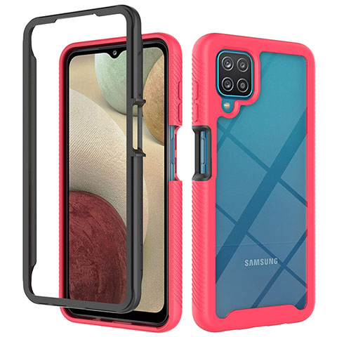 Samsung Galaxy M12用360度 フルカバー ハイブリットバンパーケース クリア透明 プラスチック カバー JX2 サムスン レッド