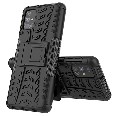 Samsung Galaxy M31s用ハイブリットバンパーケース スタンド プラスチック 兼シリコーン カバー J01X サムスン ブラック