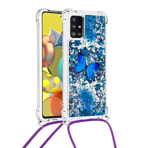 Samsung Galaxy M40S用シリコンケース ソフトタッチラバー ブリンブリン カバー 携帯ストラップ S02 サムスン ネイビー