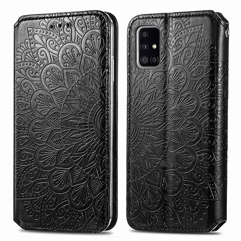 Samsung Galaxy M40S用手帳型 レザーケース スタンド パターン カバー S01D サムスン ブラック