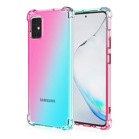 Samsung Galaxy M40S用極薄ソフトケース グラデーション 勾配色 クリア透明 サムスン シアン