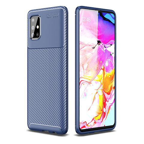 Samsung Galaxy M40S用シリコンケース ソフトタッチラバー ツイル カバー WL1 サムスン ネイビー