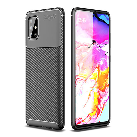 Samsung Galaxy M40S用シリコンケース ソフトタッチラバー ツイル カバー WL1 サムスン ブラック