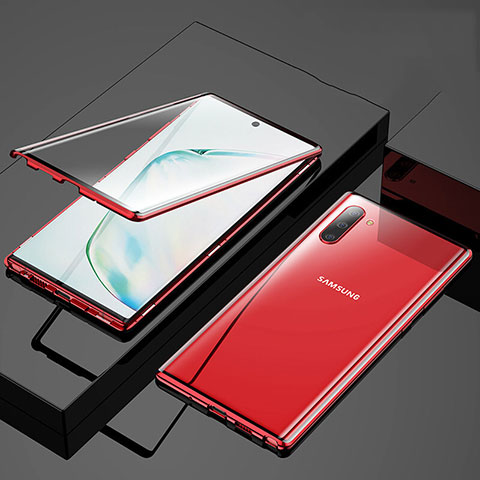 Samsung Galaxy Note 10用ケース 高級感 手触り良い アルミメタル 製の金属製 360度 フルカバーバンパー 鏡面 カバー M03 サムスン レッド