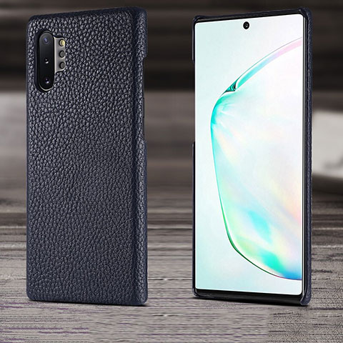 Samsung Galaxy Note 10 Plus用ケース 高級感 手触り良いレザー柄 S03 サムスン ネイビー