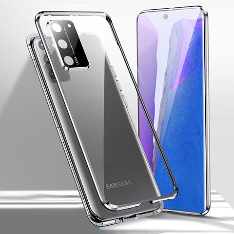 Samsung Galaxy Note 20 5G用ケース 高級感 手触り良い アルミメタル 製の金属製 360度 フルカバーバンパー 鏡面 カバー T02 サムスン シルバー