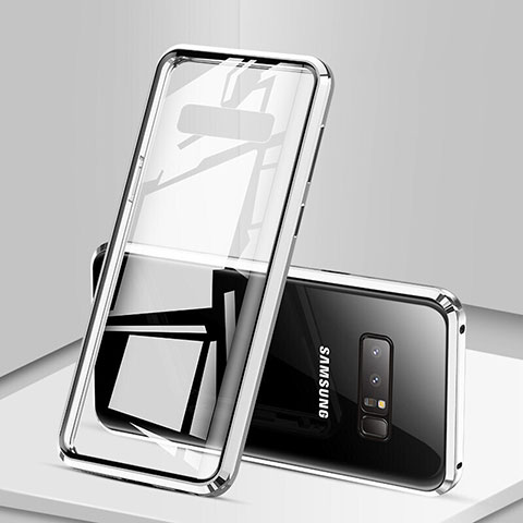 Samsung Galaxy Note 8用ケース 高級感 手触り良い アルミメタル 製の金属製 360度 フルカバーバンパー 鏡面 カバー M03 サムスン シルバー