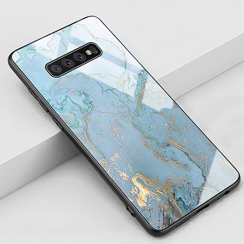 Samsung Galaxy S10 5G用ハイブリットバンパーケース プラスチック パターン 鏡面 カバー K02 サムスン シアン