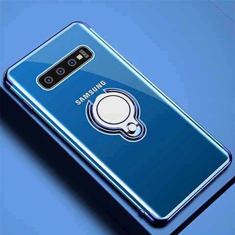 Samsung Galaxy S10 5G用極薄ソフトケース シリコンケース 耐衝撃 全面保護 クリア透明 アンド指輪 マグネット式 C02 サムスン ネイビー