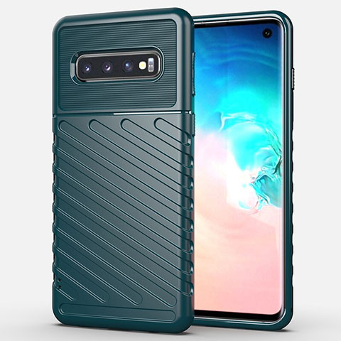 Samsung Galaxy S10 5G用シリコンケース ソフトタッチラバー ライン カバー C02 サムスン グリーン