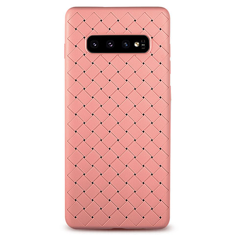 Samsung Galaxy S10 5G用シリコンケース ソフトタッチラバー レザー柄 L02 サムスン ローズゴールド