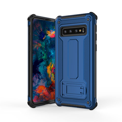 Samsung Galaxy S10 5G用ハイブリットバンパーケース スタンド プラスチック 兼シリコーン カバー T01 サムスン ネイビー・ブラック