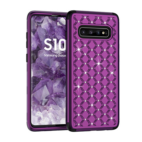 Samsung Galaxy S10 5G用ハイブリットバンパーケース ブリンブリン カバー 前面と背面 360度 フル U01 サムスン パープル